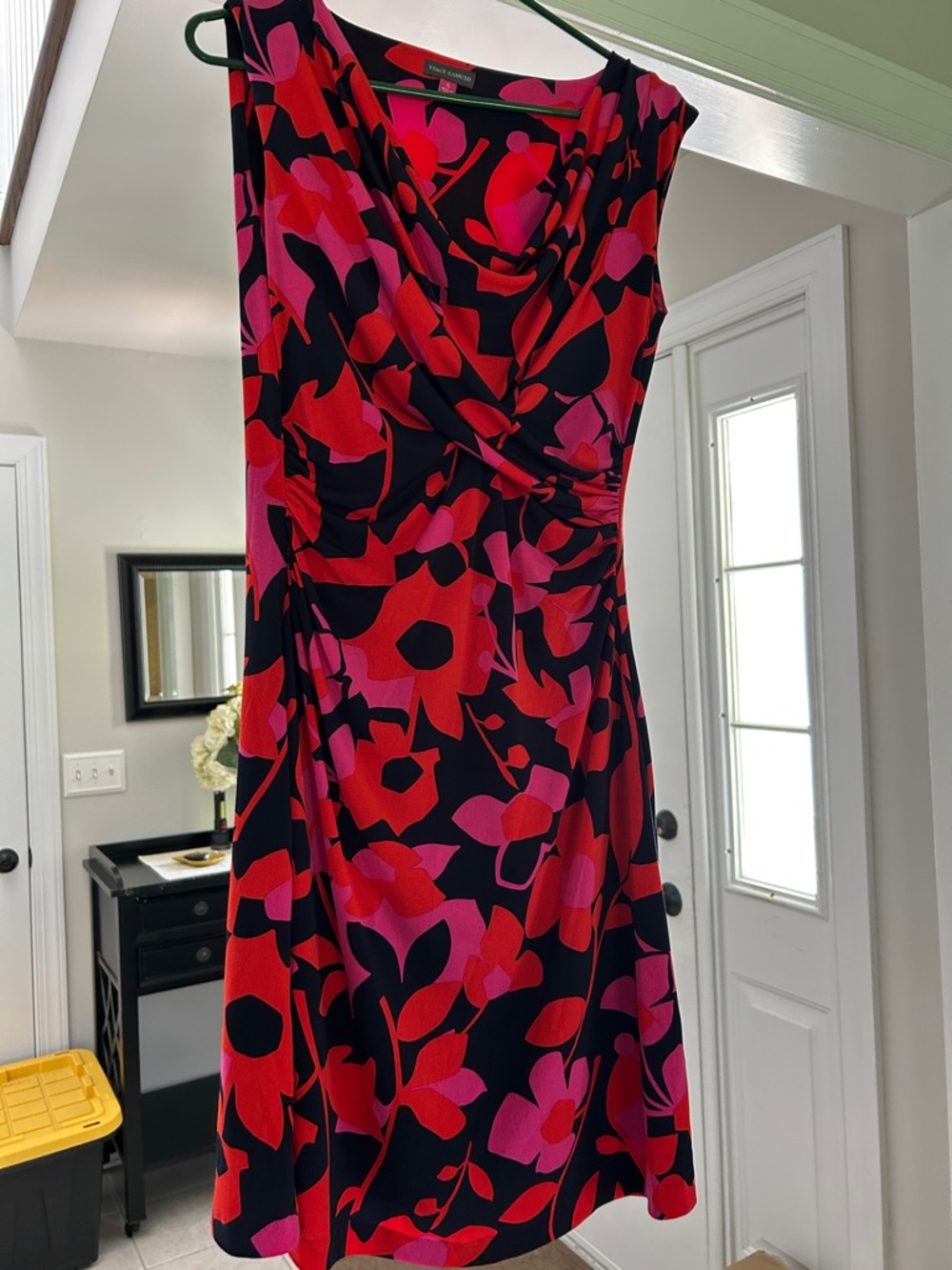 Vince Camuto - Sleeveless Floral Faux-Wrap Dress in Navy Red & Pink